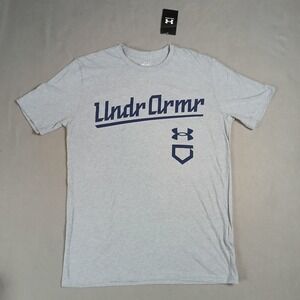 New Under Armour Shirt Men's Size Medium UA Baseball Script Tee TShirt Grey